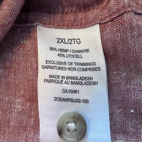 Unisex Short Sleeve Hemp Button Down sz 2XL - Mocha Mousse - Picture 8 of 10